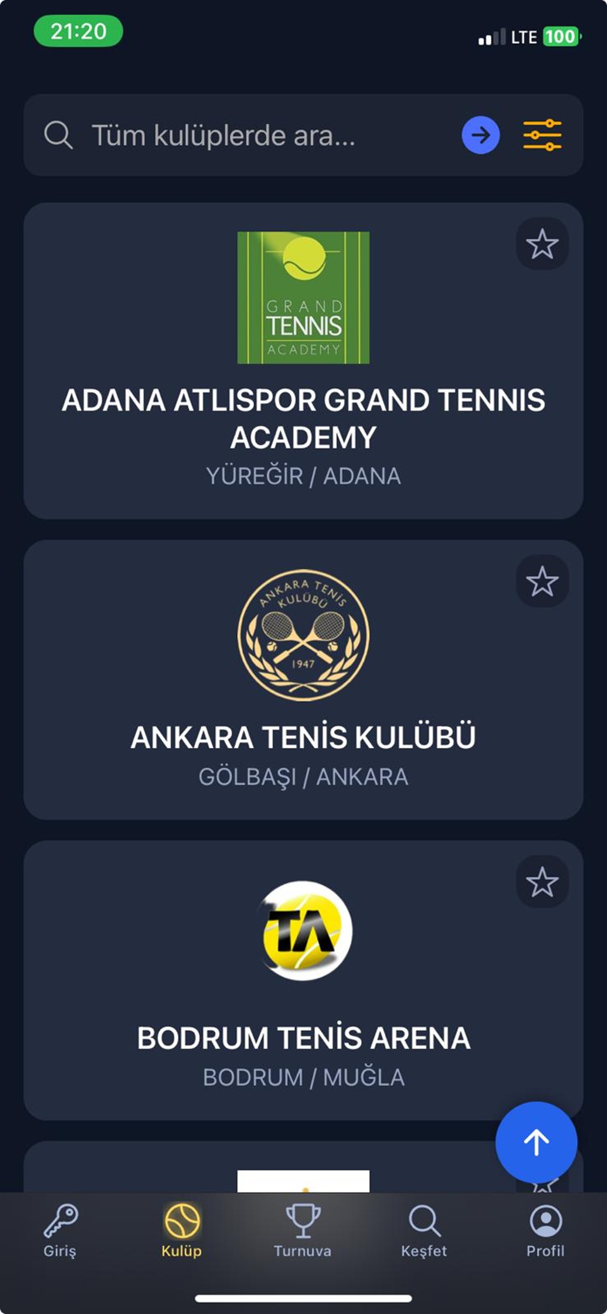 SiberTenis tenis yazılımı mobil uygulama - kulüp yönetimi ekranı